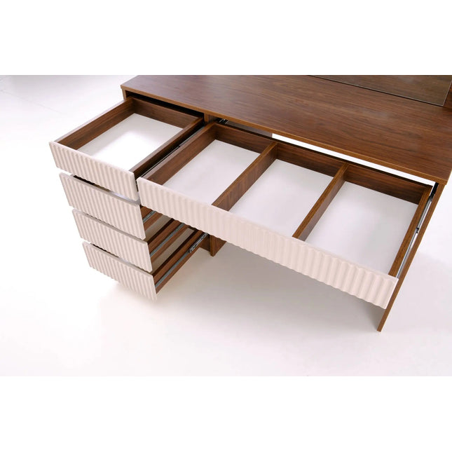 Aurea Makeup Desk 120 valoilla - pähkinä / cashmere - KalusteDuo_Huonekaluliike_Meikkipöytä