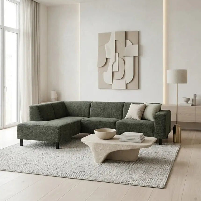 Ben kulmasohva - beige ja vihreä varastossa - KalusteDuo_Huonekaluliike_Kulmasohva
