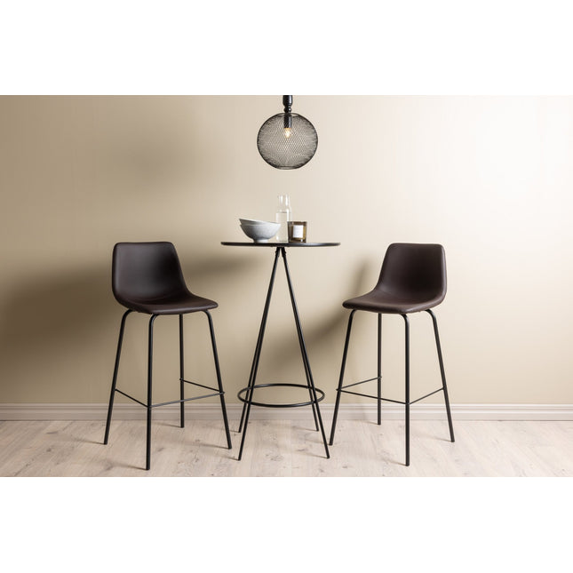 Bistro baaripöytä φ60 - musta / MDF viilulla +Alexi baarituoli - mattamusta / tummanruskea PU - KalusteDuo_Huonekaluliike_Ruokailuryhmä