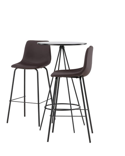 Bistro baaripöytä φ60 - musta / MDF viilulla +Alexi baarituoli - mattamusta / tummanruskea PU - KalusteDuo_Huonekaluliike_Ruokailuryhmä