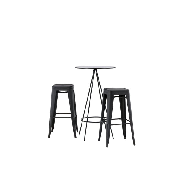 Bistro baaripöytä φ60 - musta / MDF viilulla +Tempe baarituoli - mattamusta / metalli - KalusteDuo_Huonekaluliike_Ruokailuryhmä