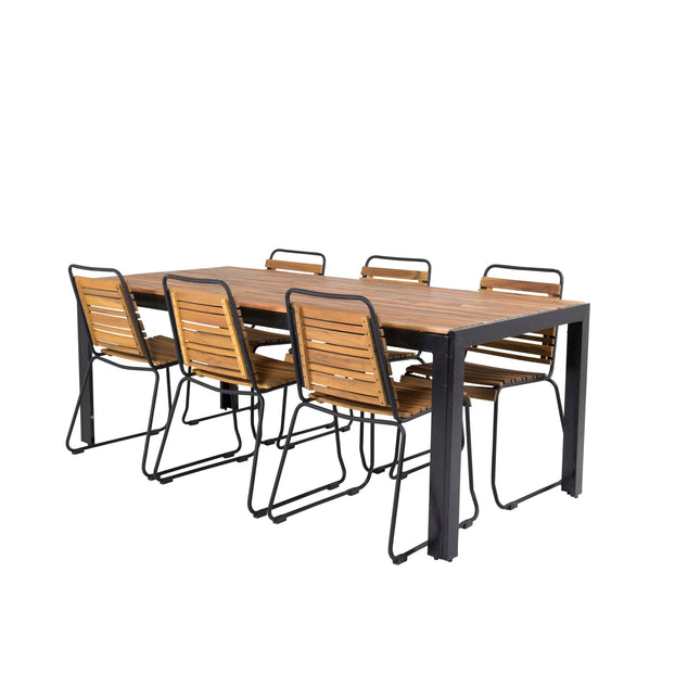 Bois ruokapöytä 200*100cm - mustat jalat / akaasia + 6kpl Bois ruokatuoli - musta al - KalusteDuo_Huonekaluliike_Ruokailuryhmä ulkokäyttöön