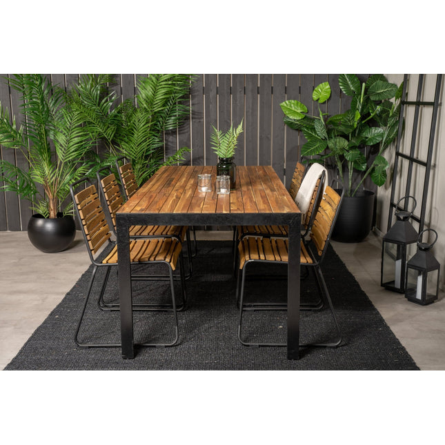 Bois ruokapöytä 200*100cm - mustat jalat / akaasia + 6kpl Bois ruokatuoli - musta al - KalusteDuo_Huonekaluliike_Ruokailuryhmä ulkokäyttöön
