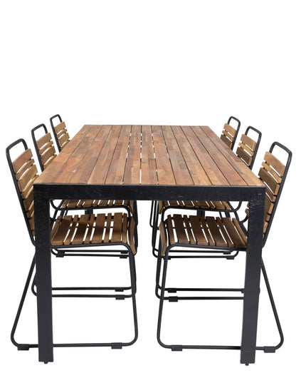 Bois ruokapöytä 200*100cm - mustat jalat / akaasia + 6kpl Bois ruokatuoli - musta al - KalusteDuo_Huonekaluliike_Ruokailuryhmä ulkokäyttöön