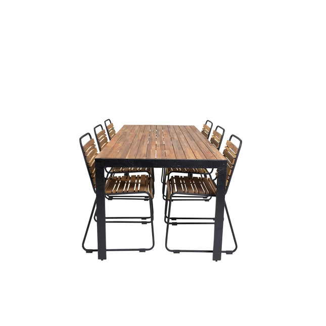 Bois ruokapöytä 200*100cm - mustat jalat / akaasia + 6kpl Bois ruokatuoli - musta al - KalusteDuo_Huonekaluliike_Ruokailuryhmä ulkokäyttöön