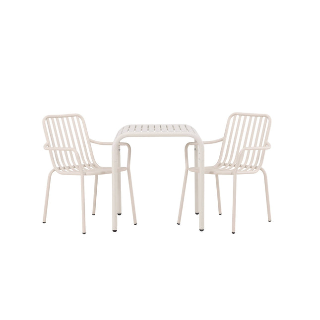 Borneo pöytä alumiini - beige / Neliö 70*70* + 2kpl Peking ruokatuoli alumiini - beige - KalusteDuo_Huonekaluliike_Ruokailuryhmä ulkokäyttöön