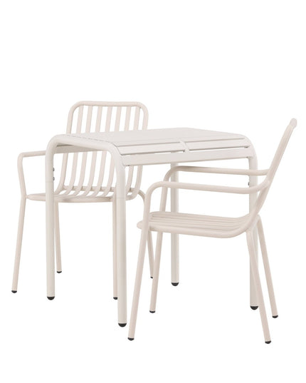 Borneo pöytä alumiini - beige / Neliö 70*70* + 2kpl Peking ruokatuoli alumiini - beige - KalusteDuo_Huonekaluliike_Ruokailuryhmä ulkokäyttöön