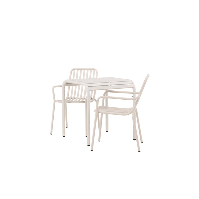 Borneo pöytä alumiini - beige / Neliö 70*70* + 2kpl Peking ruokatuoli alumiini - beige - KalusteDuo_Huonekaluliike_Ruokailuryhmä ulkokäyttöön