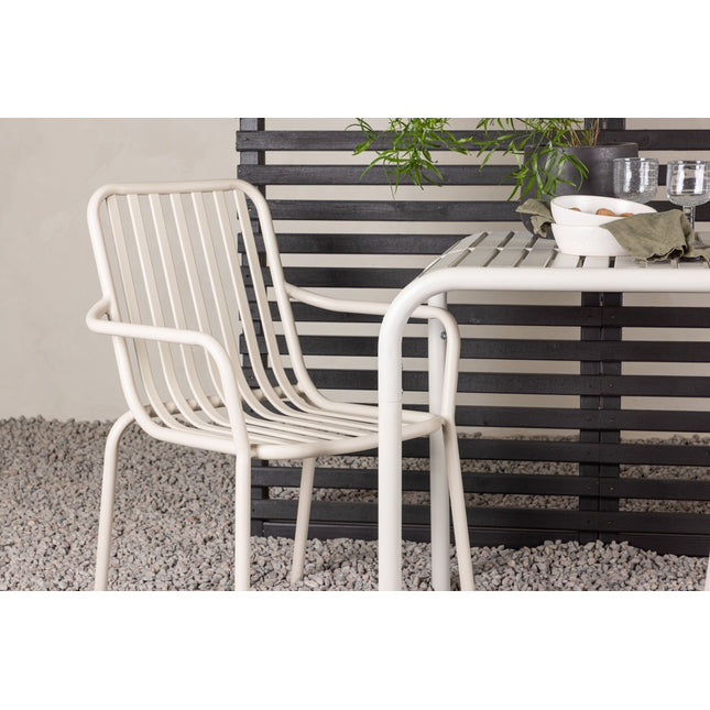 Borneo pöytä alumiini - beige / Neliö 70*70* + 2kpl Peking ruokatuoli alumiini - beige - KalusteDuo_Huonekaluliike_Ruokailuryhmä ulkokäyttöön