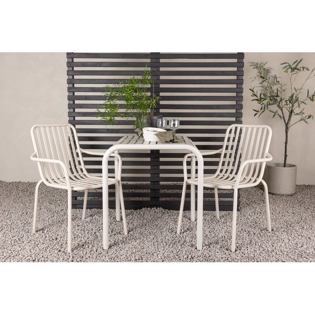 Borneo pöytä alumiini - beige / Neliö 70*70* + 2kpl Peking ruokatuoli alumiini - beige - KalusteDuo_Huonekaluliike_Ruokailuryhmä ulkokäyttöön