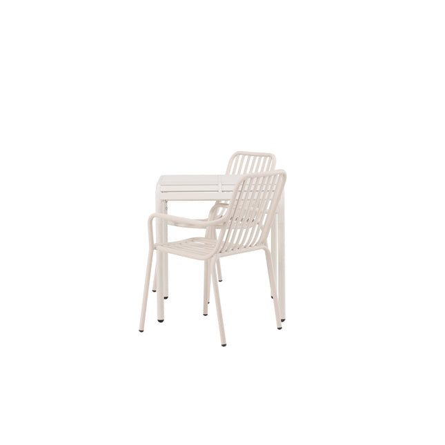Borneo pöytä alumiini - beige / Neliö 70*70* + 2kpl Peking ruokatuoli alumiini - beige - KalusteDuo_Huonekaluliike_Ruokailuryhmä ulkokäyttöön