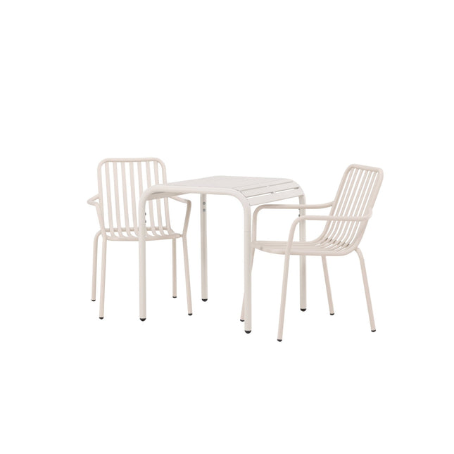 Borneo pöytä alumiini - beige / Neliö 70*70* + 2kpl Peking ruokatuoli alumiini - beige - KalusteDuo_Huonekaluliike_Ruokailuryhmä ulkokäyttöön