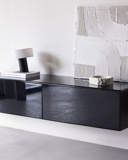Fristad TV-taso 160x45x35 cm - MDF ja musta kiiltävä PU-lakkamaalaus - KalusteDuo_Huonekaluliike_Säilytyskaluste