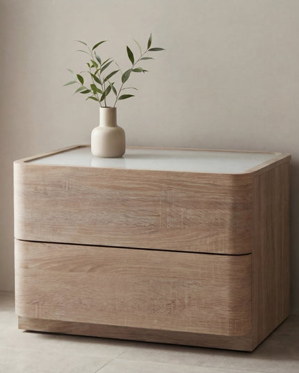 Noble yöpöytä 40x50x36 cm - luonnonvärinen MDF / lasi - KalusteDuo_Huonekaluliike_yöpöytä