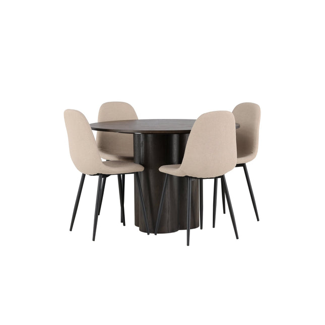 Olivia ruokapöytä 110 cm - mocca / mocca viilu + 4kpl Polar ruokatuoleja - musta / beige bouclé - KalusteDuo_Huonekaluliike_Ruokailuryhmä