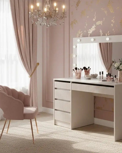 Stella Meikkipöytä Valoilla beige 120 cm - KalusteDuo_Huonekaluliike_Meikkipöytä